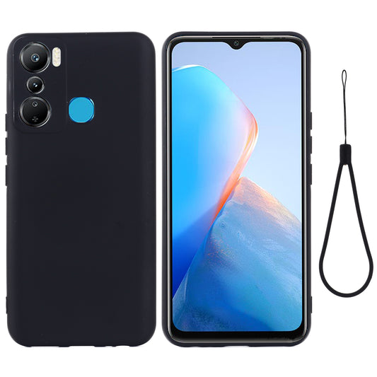 For Infinix Hot 20i 4G Slim-Fit Liquid Silicone Phone Case Anti-scratch Soft Lining Protective Cover with Strap