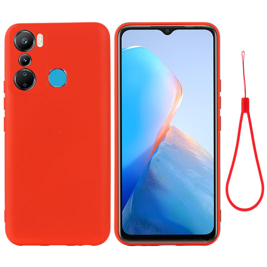 For Infinix Hot 20i 4G Slim-Fit Liquid Silicone Phone Case Anti-scratch Soft Lining Protective Cover with Strap