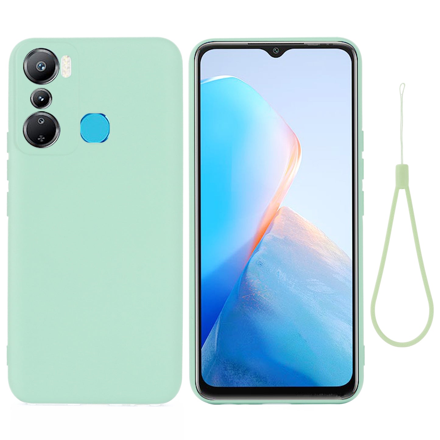 For Infinix Hot 20i 4G Slim-Fit Liquid Silicone Phone Case Anti-scratch Soft Lining Protective Cover with Strap