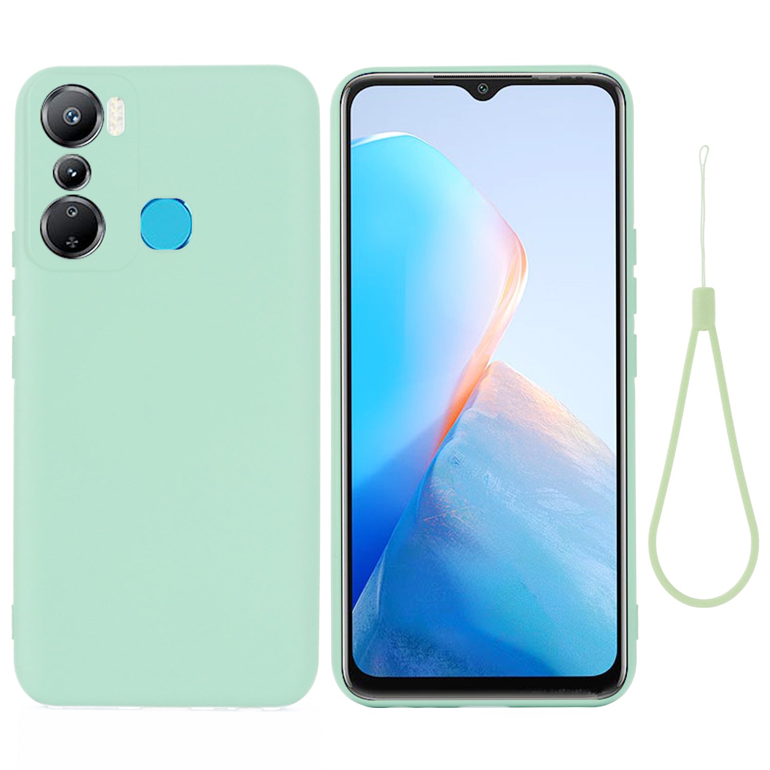 For Infinix Hot 20i 4G Slim-Fit Liquid Silicone Phone Case Anti-scratch Soft Lining Protective Cover with Strap