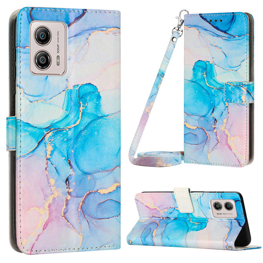 For Motorola Moto G73 5G Phone Case Magnetic Closure Wallet Stand Cover with Shoulder Strap