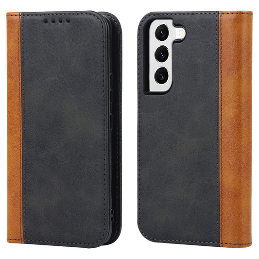 For Samsung Galaxy S22 5G PU Leather Phone Case Bi-color Splicing Wallet Phone Stand Cover