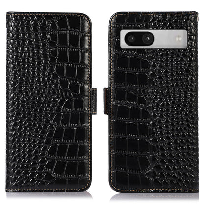 RFID Blocking Phone Stand Case for Google Pixel 7a , Genuine Cowhide Leather Smartphone Wallet Cover