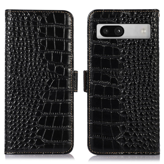 RFID Blocking Phone Stand Case for Google Pixel 7a , Genuine Cowhide Leather Smartphone Wallet Cover