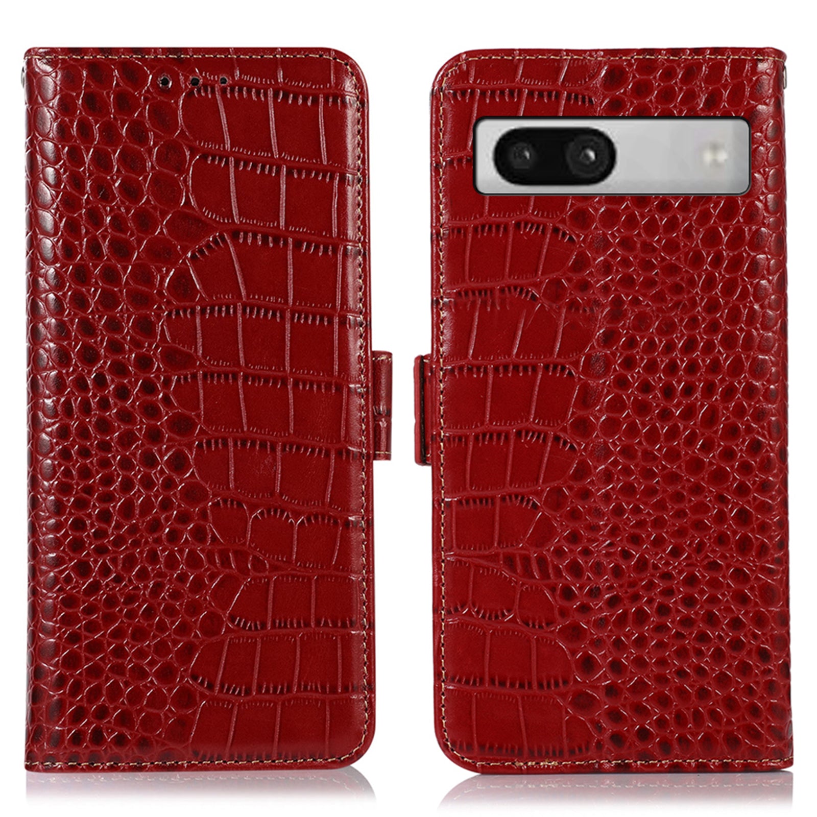 RFID Blocking Phone Stand Case for Google Pixel 7a , Genuine Cowhide Leather Smartphone Wallet Cover