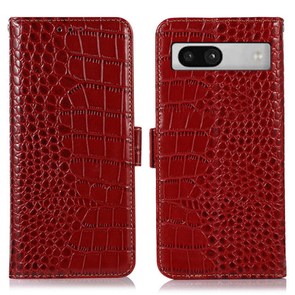 RFID Blocking Phone Stand Case for Google Pixel 7a , Genuine Cowhide Leather Smartphone Wallet Cover