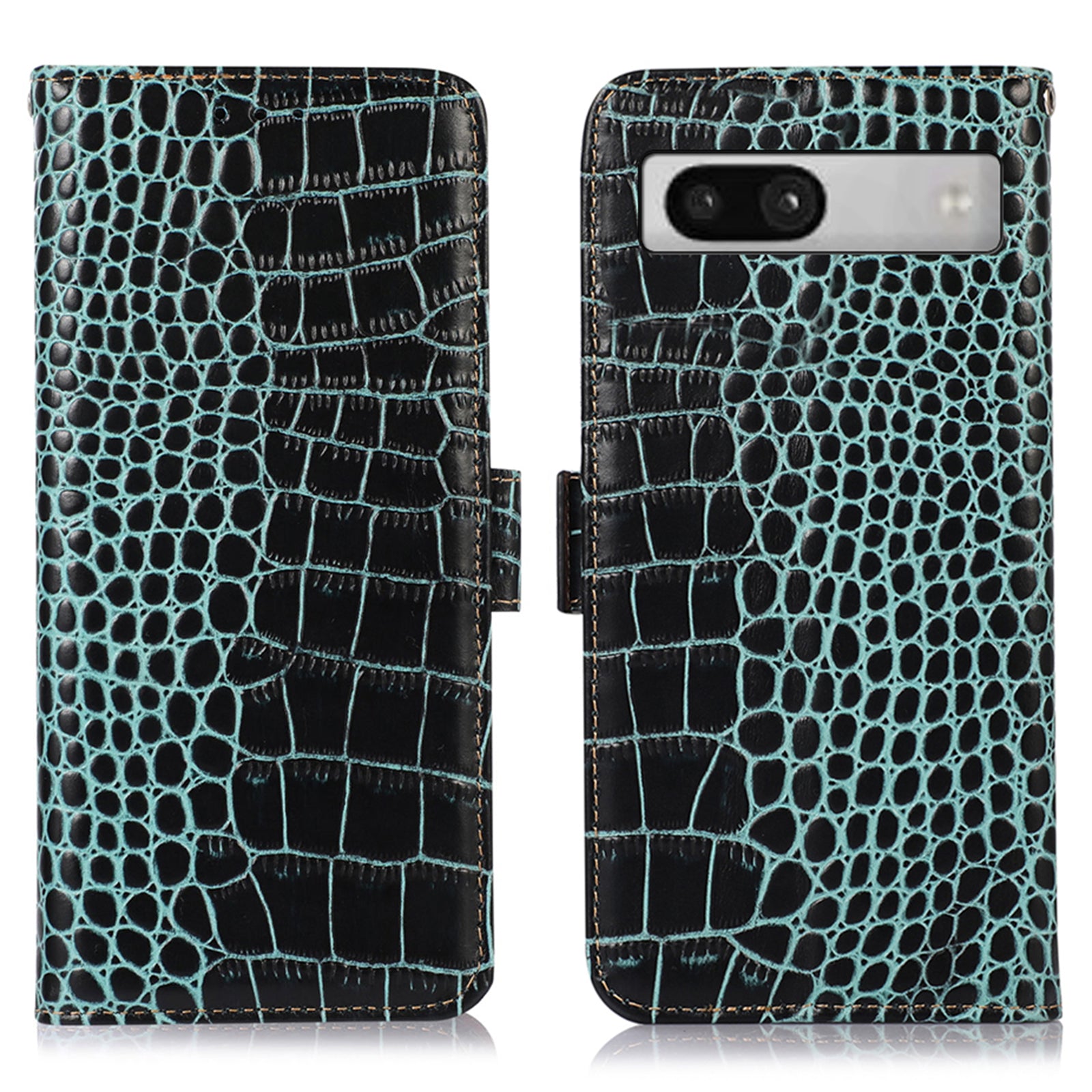 RFID Blocking Phone Stand Case for Google Pixel 7a , Genuine Cowhide Leather Smartphone Wallet Cover