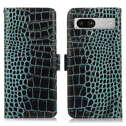 RFID Blocking Phone Stand Case for Google Pixel 7a , Genuine Cowhide Leather Smartphone Wallet Cover