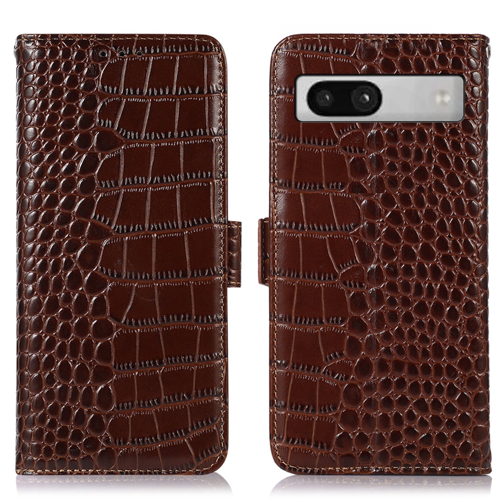 RFID Blocking Phone Stand Case for Google Pixel 7a , Genuine Cowhide Leather Smartphone Wallet Cover