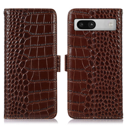RFID Blocking Phone Stand Case for Google Pixel 7a , Genuine Cowhide Leather Smartphone Wallet Cover