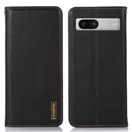 KHAZNEH for Google Pixel 7a Genuine Cowhide Leather Phone Cover Stand Wallet Phone Case with RFID Blocking
