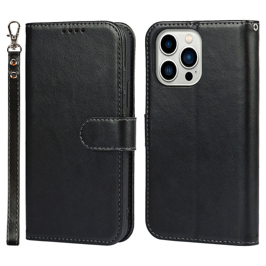 For iPhone 14 Pro Max Leather Phone Cover R61 Texture Felled Seam Phone Case with Wallet Stand