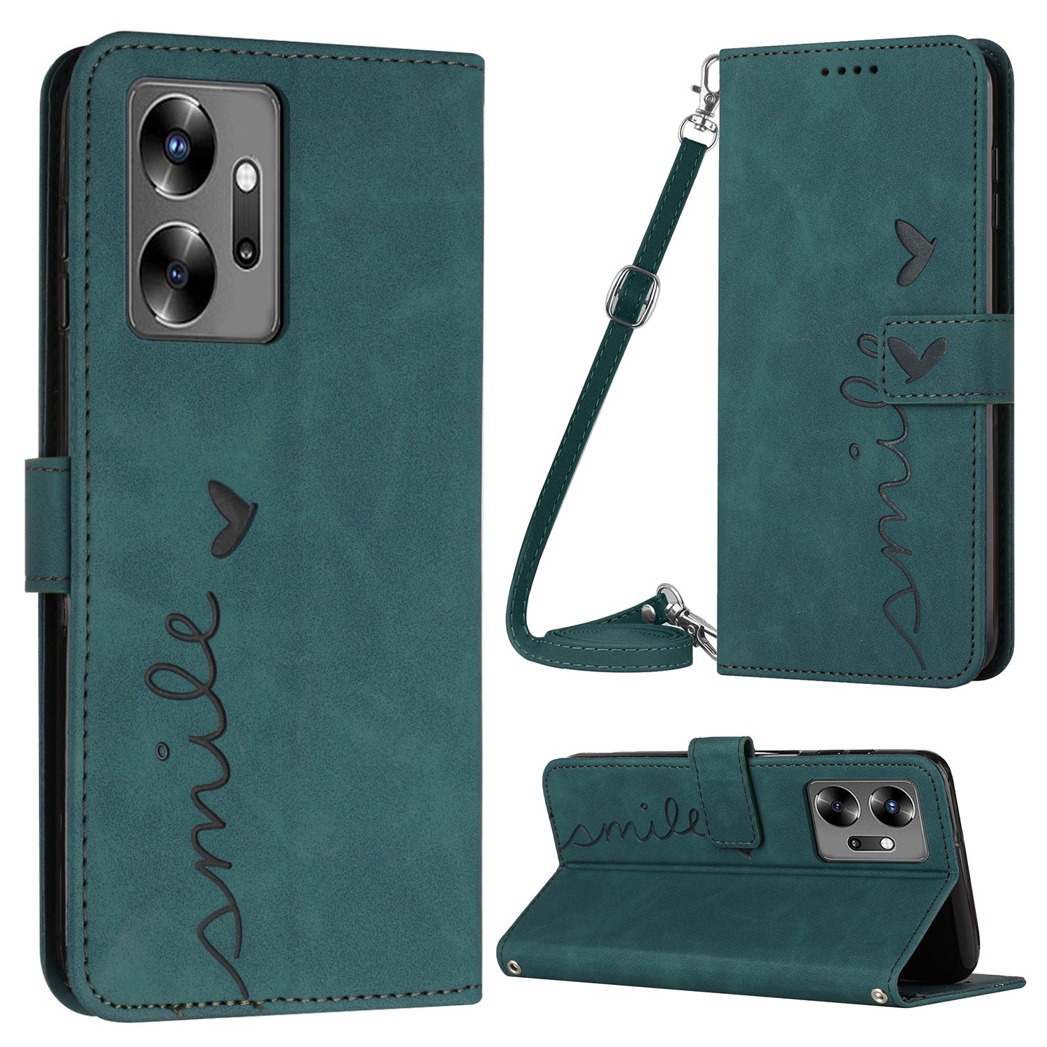For Infinix Zero 20 4G Anti-drop Wallet Stand Heart Shape Leather Cover Phone Case with Shoulder Strap