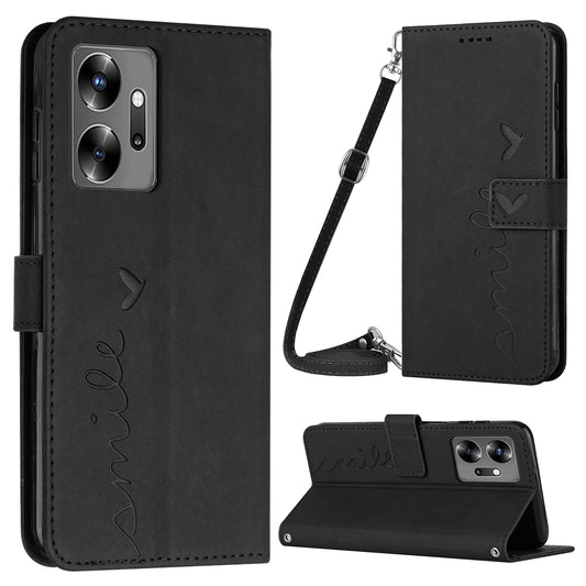 For Infinix Zero 20 4G Anti-drop Wallet Stand Heart Shape Leather Cover Phone Case with Shoulder Strap