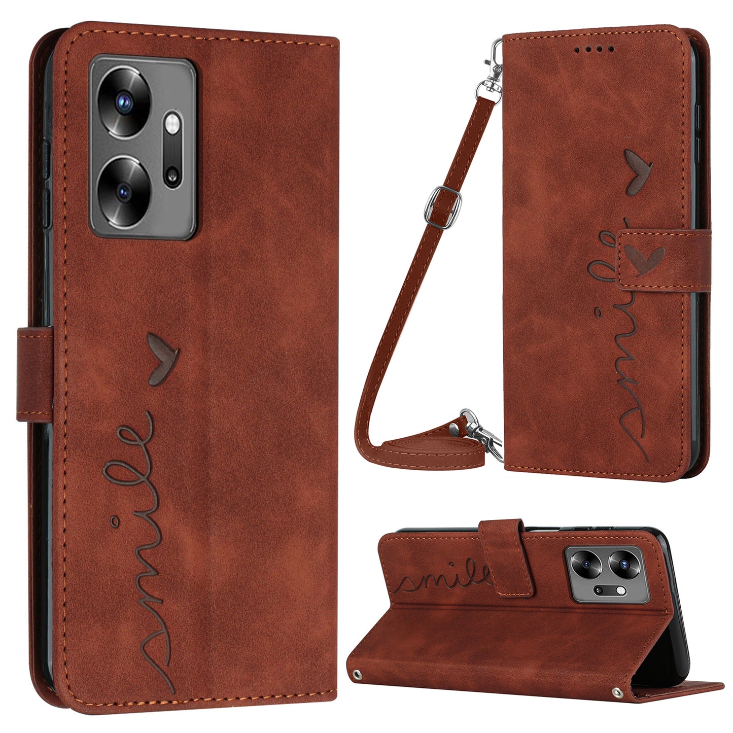 For Infinix Zero 20 4G Anti-drop Wallet Stand Heart Shape Leather Cover Phone Case with Shoulder Strap