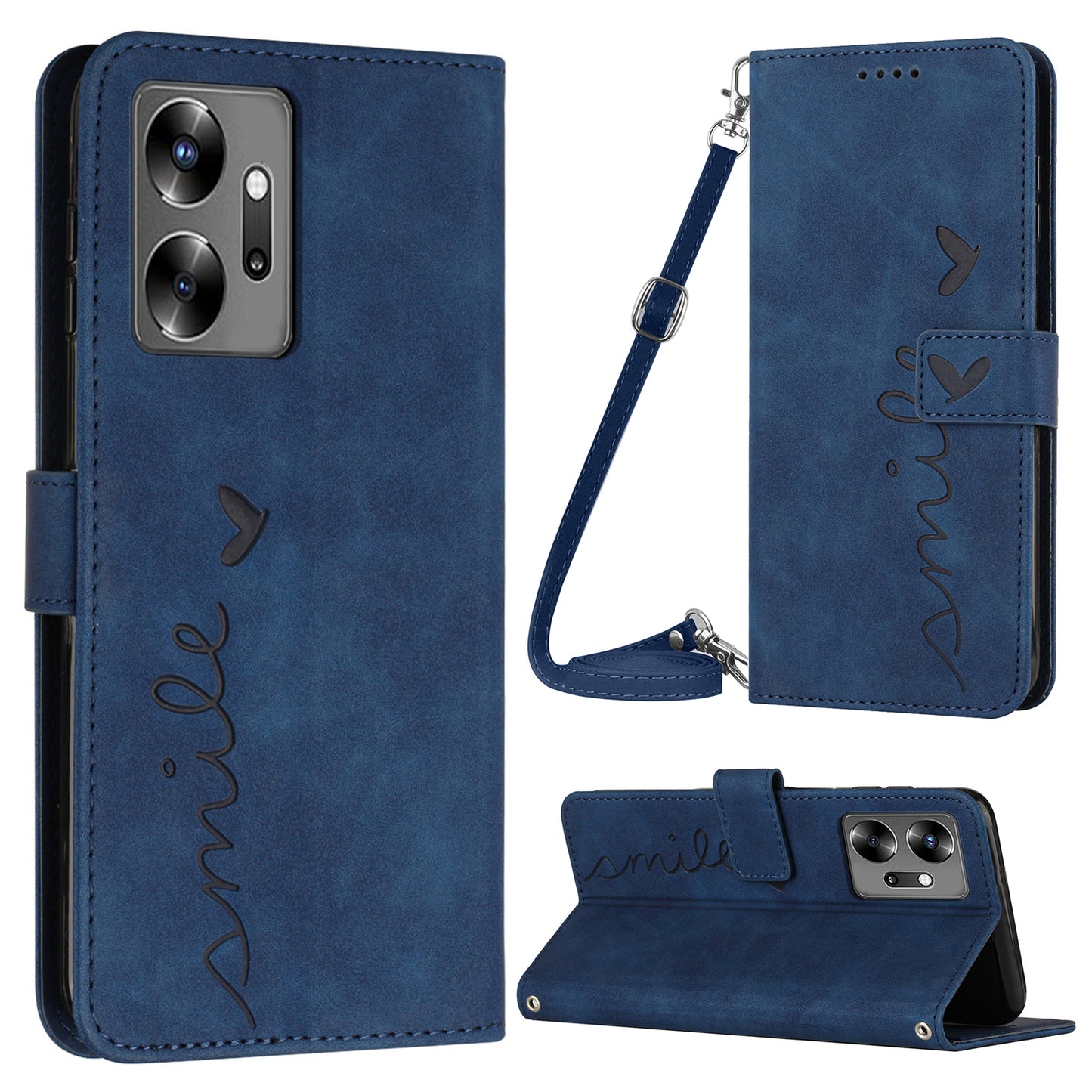 For Infinix Zero 20 4G Anti-drop Wallet Stand Heart Shape Leather Cover Phone Case with Shoulder Strap