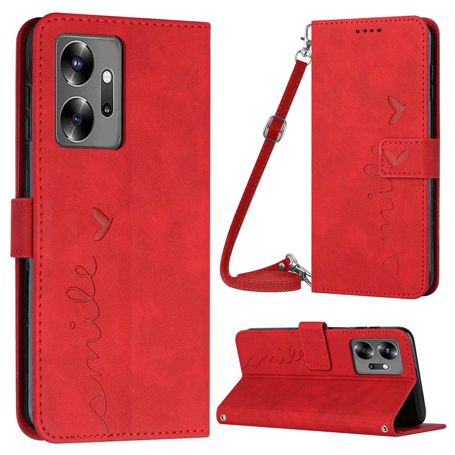 For Infinix Zero 20 4G Anti-drop Wallet Stand Heart Shape Leather Cover Phone Case with Shoulder Strap