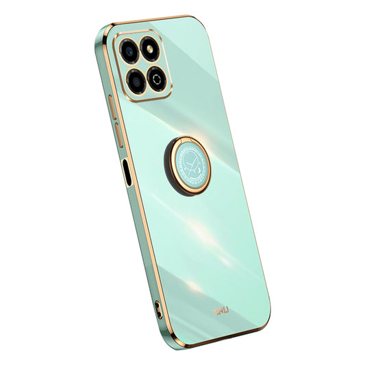 XINLI For Honor X8a 4G Electroplating Frame Phone Case Ring Kickstand TPU Back Cover