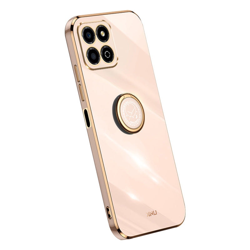XINLI For Honor X8a 4G Electroplating Frame Phone Case Ring Kickstand TPU Back Cover
