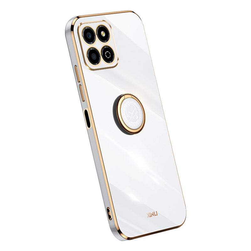 XINLI For Honor X8a 4G Electroplating Frame Phone Case Ring Kickstand TPU Back Cover