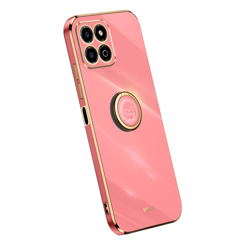 XINLI For Honor X8a 4G Electroplating Frame Phone Case Ring Kickstand TPU Back Cover