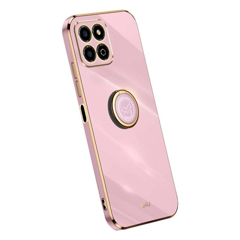 XINLI For Honor X8a 4G Electroplating Frame Phone Case Ring Kickstand TPU Back Cover