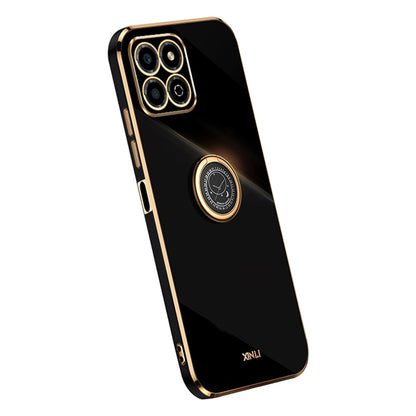 XINLI For Honor X8a 4G Electroplating Frame Phone Case Ring Kickstand TPU Back Cover