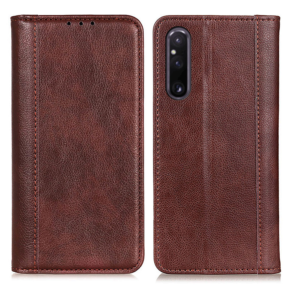 For Sony Xperia 1 V Litchi Texture Phone Case Split Leather Wallet Smartphone Stand Cover