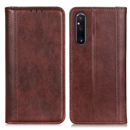 For Sony Xperia 1 V Litchi Texture Phone Case Split Leather Wallet Smartphone Stand Cover