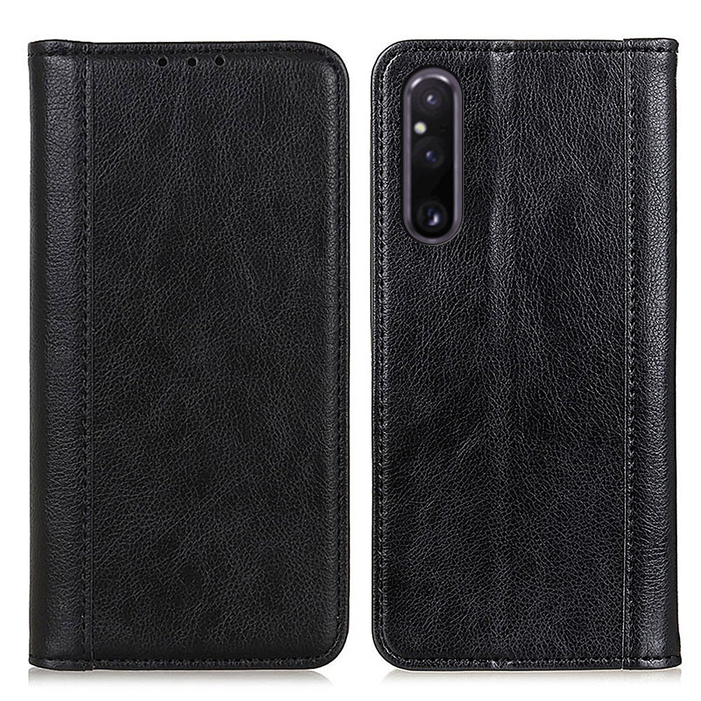 For Sony Xperia 1 V Litchi Texture Phone Case Split Leather Wallet Smartphone Stand Cover