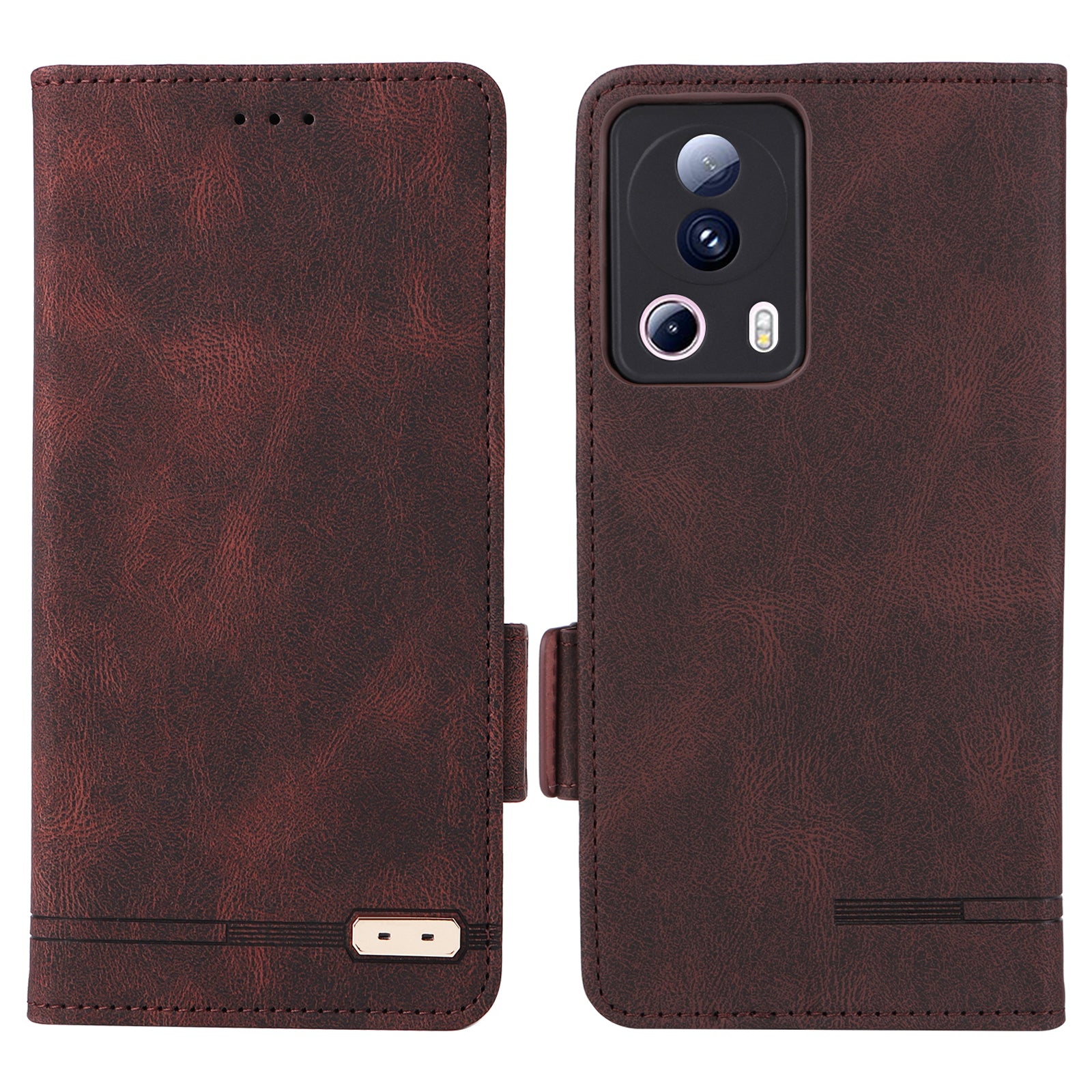 PU Leather Phone Case for Xiaomi 13 Lite / Civi 2 5G , Hardware Decor Dual Magnetic Clasp Wallet Stand Phone Cover