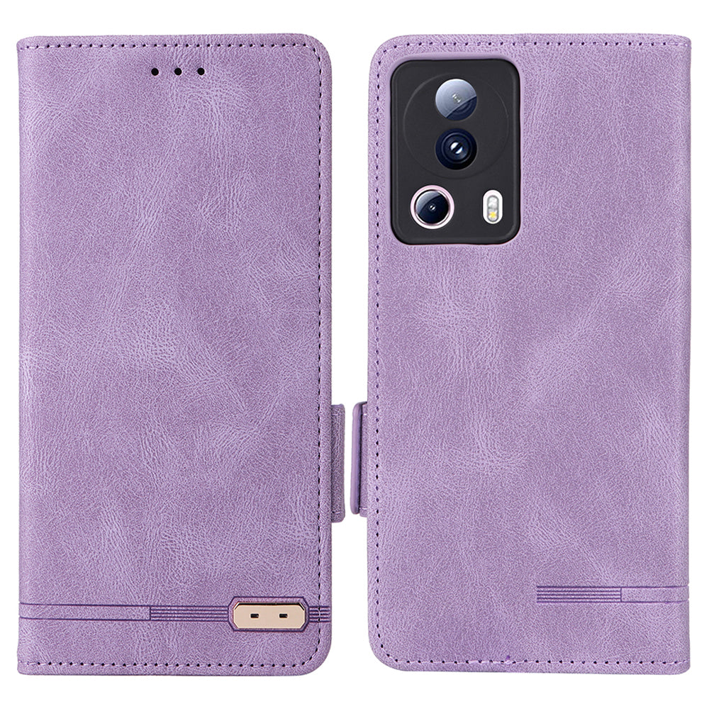 PU Leather Phone Case for Xiaomi 13 Lite / Civi 2 5G , Hardware Decor Dual Magnetic Clasp Wallet Stand Phone Cover