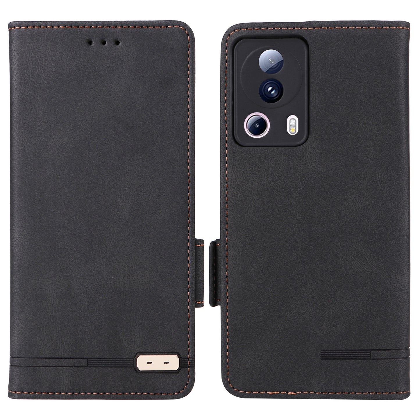PU Leather Phone Case for Xiaomi 13 Lite / Civi 2 5G , Hardware Decor Dual Magnetic Clasp Wallet Stand Phone Cover