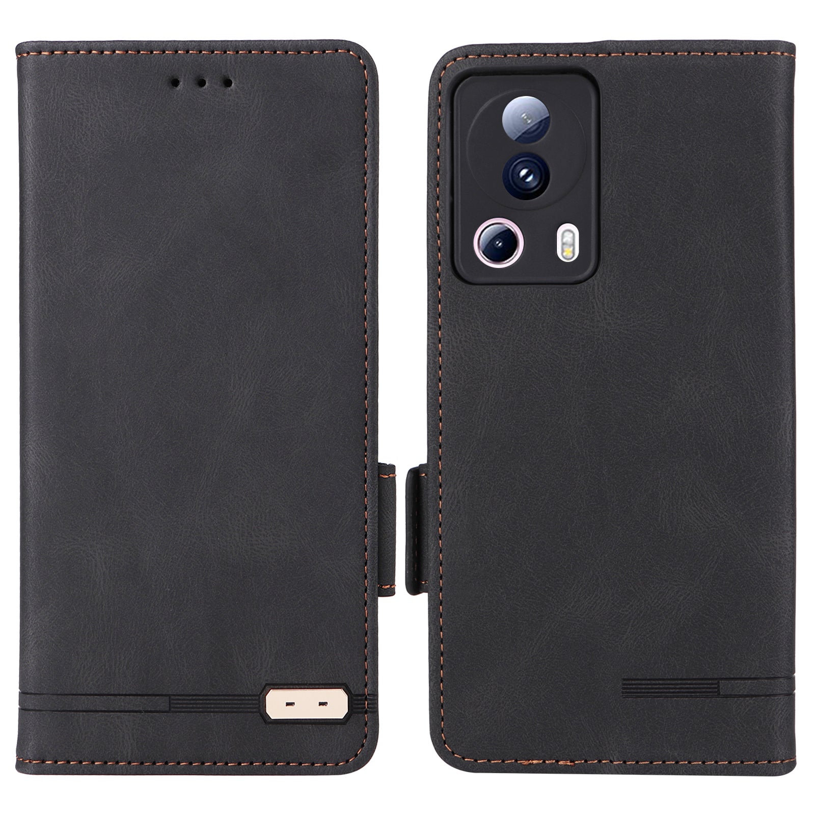 PU Leather Phone Case for Xiaomi 13 Lite / Civi 2 5G , Hardware Decor Dual Magnetic Clasp Wallet Stand Phone Cover