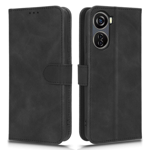 For ZTE Blade V40 Design Anti-Drop TPU+PU Leather Phone Case Stand Wallet Skin-touch Feeling Cover