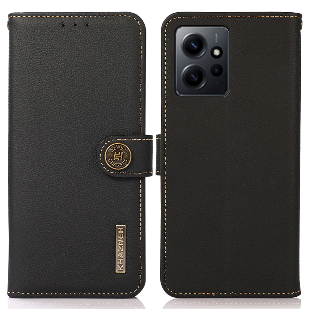 KHAZNEH For Xiaomi Redmi Note 12 4G Wallet Phone Case RFID Blocking Genuine Leather Cell Phone Cover