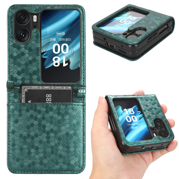 Folding Phone Leather Case for Oppo Find N2 Flip 5G , Dot Pattern Imprinted Card Holder Phone Cover