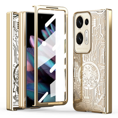 For Oppo Find N2 5G Mechanical Legend Series Electroplating PC Folding Phone Case Cover with Tempered Glass Film