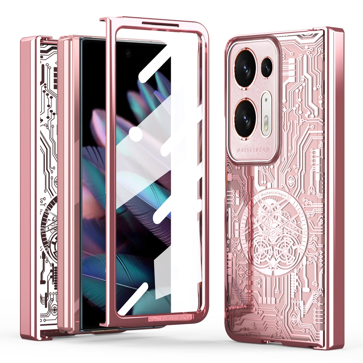 For Oppo Find N2 5G Mechanical Legend Series Electroplating PC Folding Phone Case Cover with Tempered Glass Film