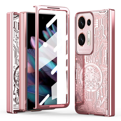 For Oppo Find N2 5G Mechanical Legend Series Electroplating PC Folding Phone Case Cover with Tempered Glass Film