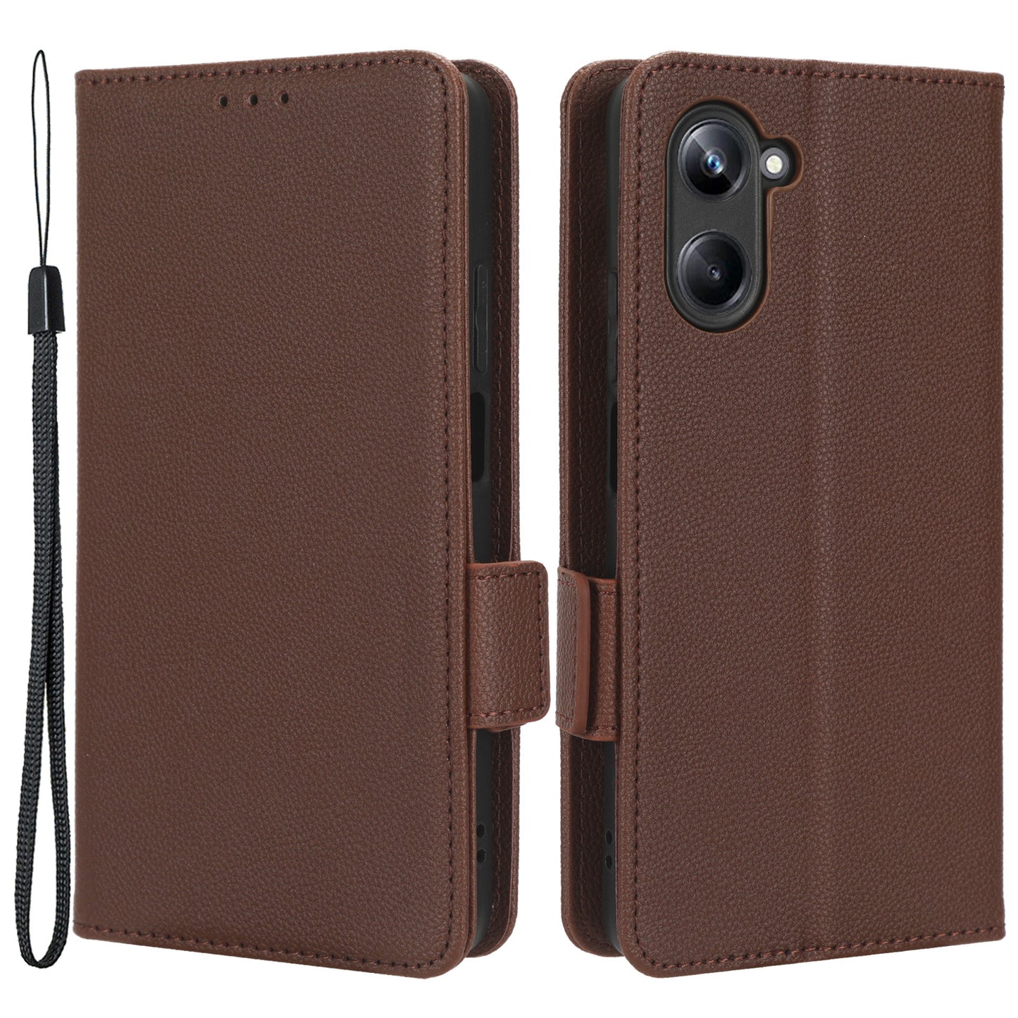 For Realme 10 Pro 5G PU Leather Wallet Phone Case Stand Litchi Texture Shockproof Protective Cover