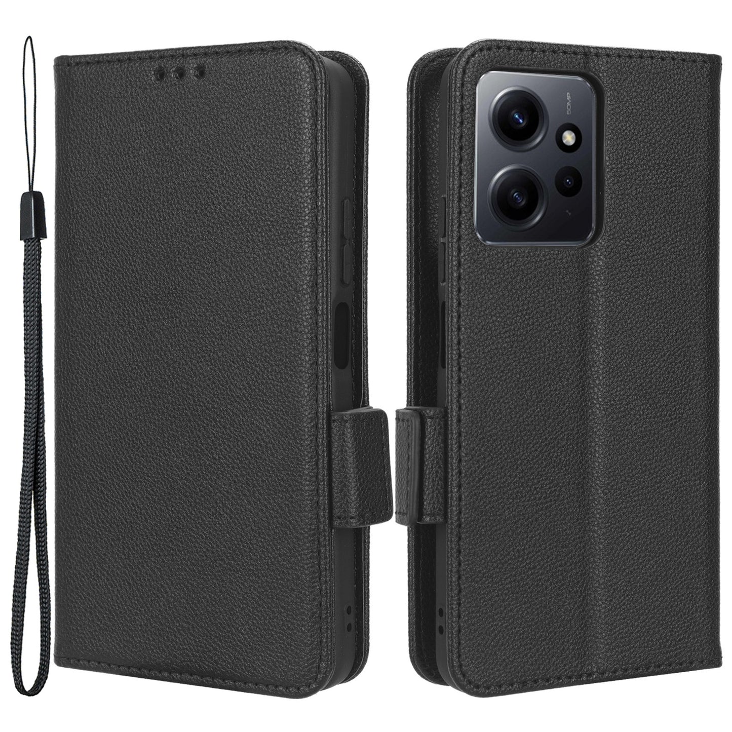 For Xiaomi Redmi Note 12 4G PU Leather Protective Cover Litchi Texture Flip Book Stand Wallet Phone Case