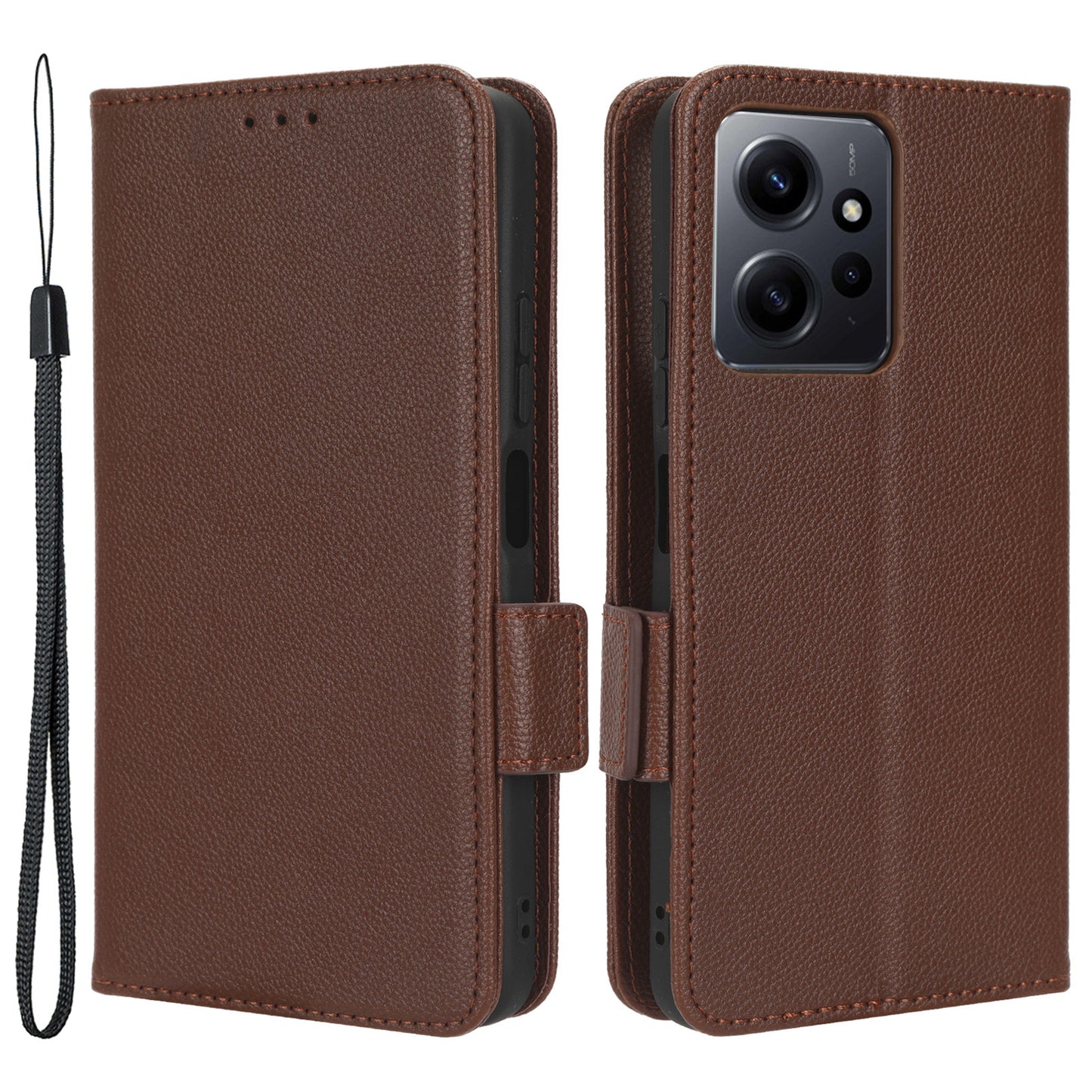 For Xiaomi Redmi Note 12 4G PU Leather Protective Cover Litchi Texture Flip Book Stand Wallet Phone Case