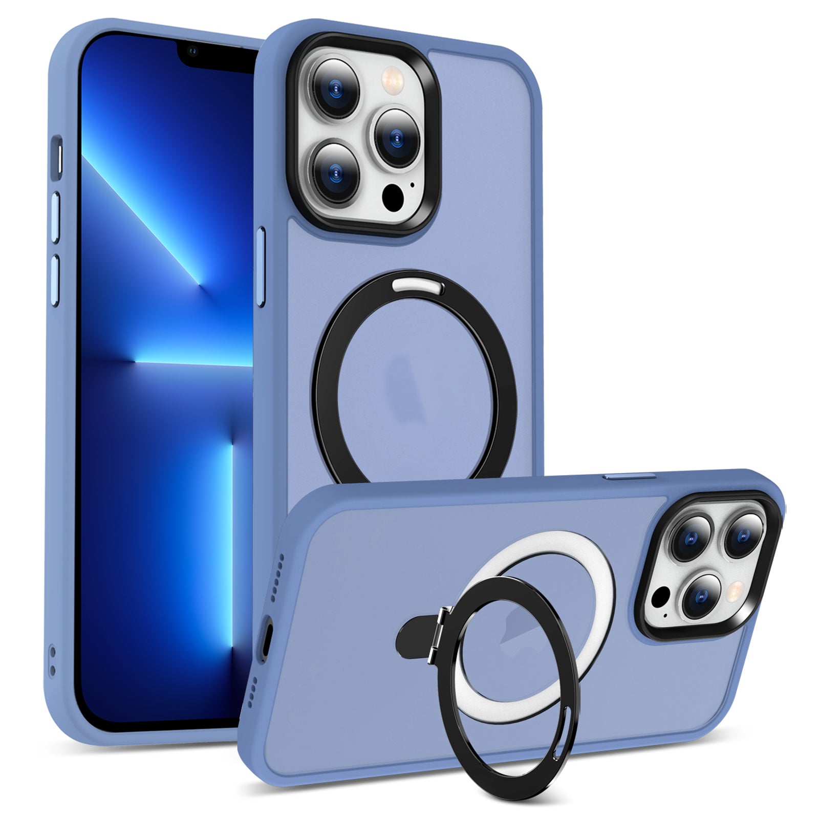 For iPhone 13 Pro 6.1 inch Magnetic Phone Case Compatible with MagSafe PC+TPU Ring Kickstand Cover