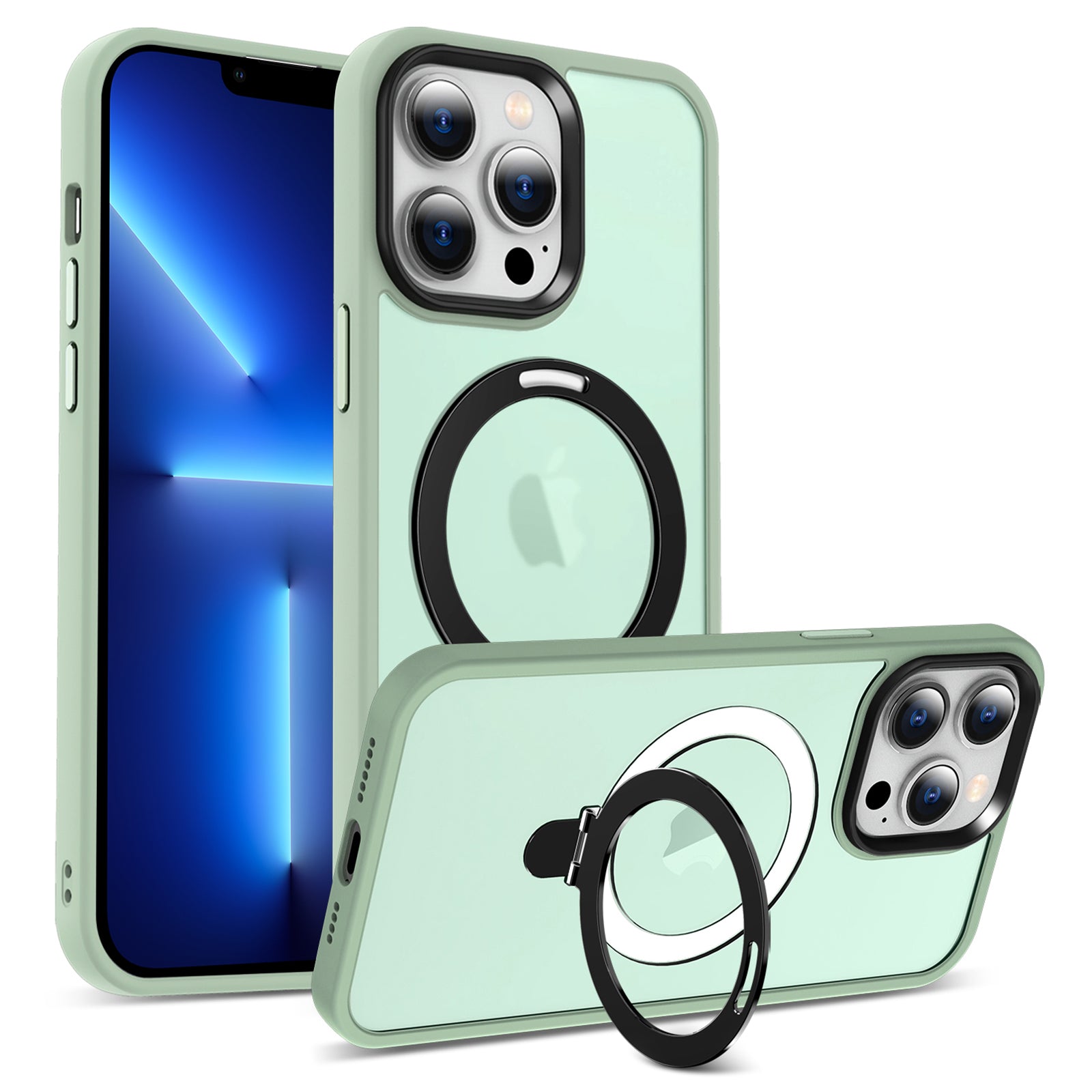 For iPhone 13 Pro 6.1 inch Magnetic Phone Case Compatible with MagSafe PC+TPU Ring Kickstand Cover