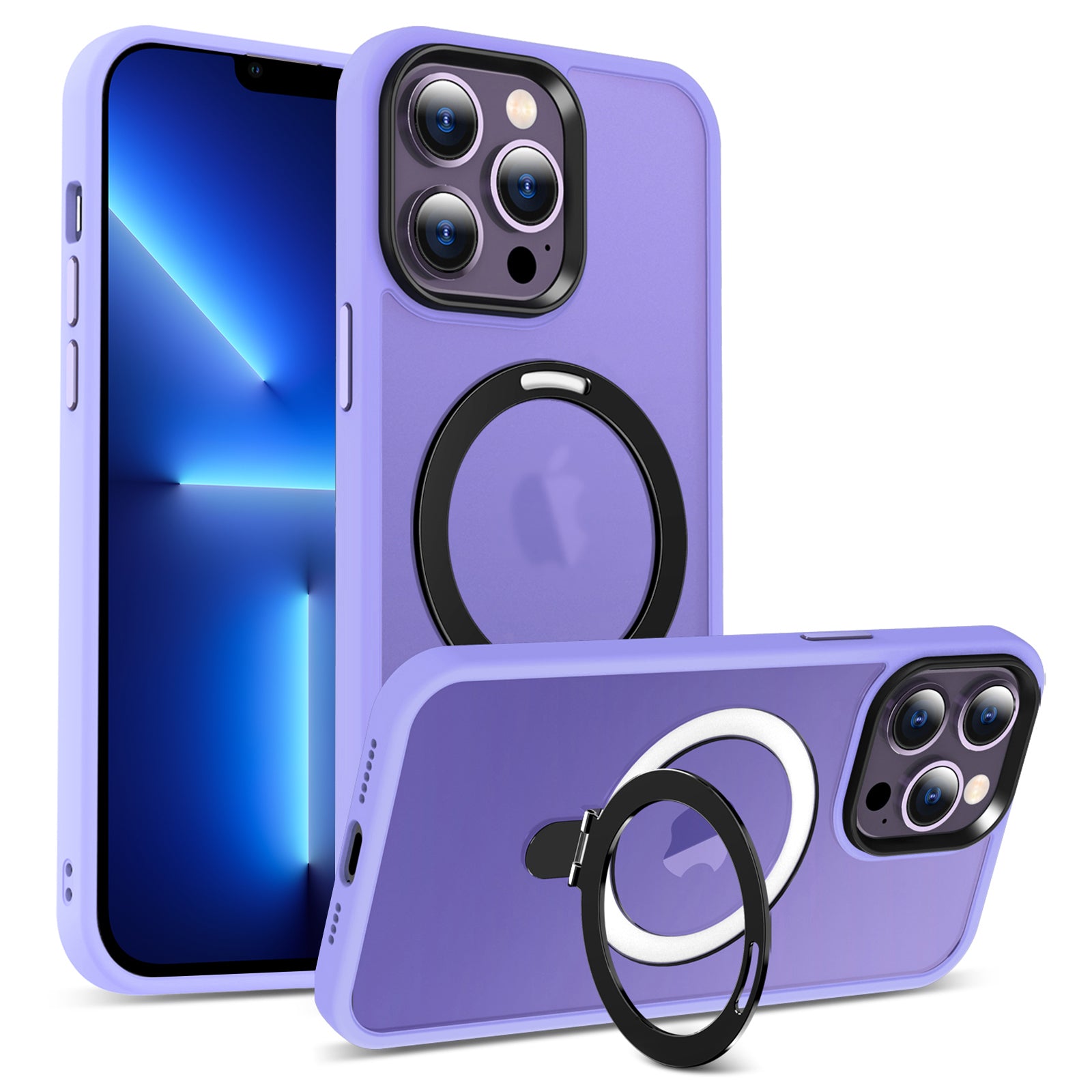 For iPhone 13 Pro 6.1 inch Magnetic Phone Case Compatible with MagSafe PC+TPU Ring Kickstand Cover