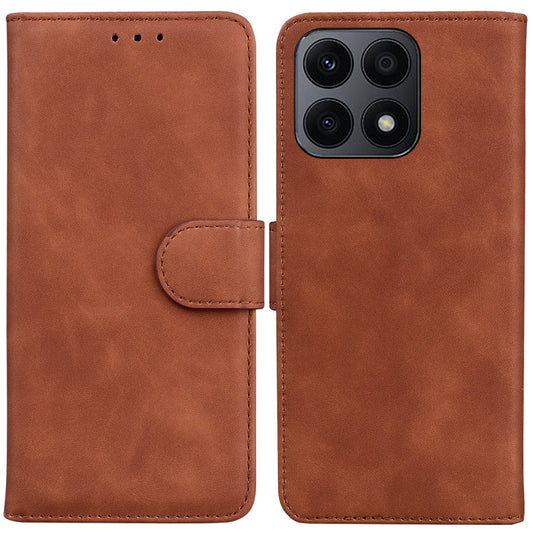 For Honor X8a 4G Wallet Phone Case Solid Color PU Leather Smartphone Cover with Stand