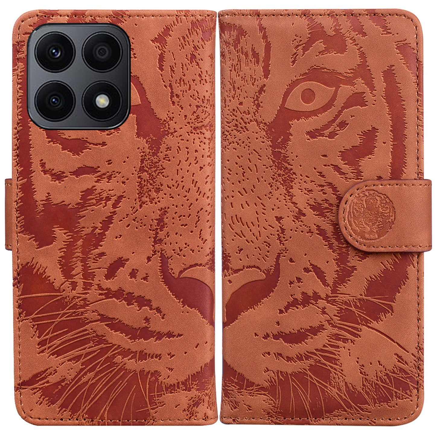 For Honor X8a 4G Wallet Case Tiger Imprinted PU Leather Flip Folio Phone Cover with Stand
