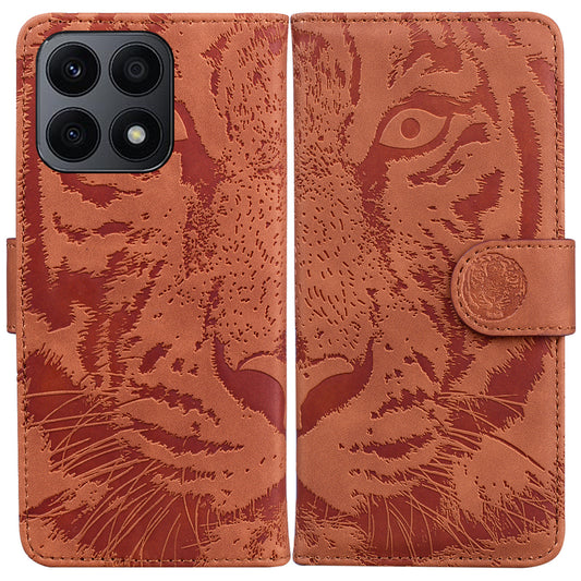 For Honor X8a 4G Wallet Case Tiger Imprinted PU Leather Flip Folio Phone Cover with Stand