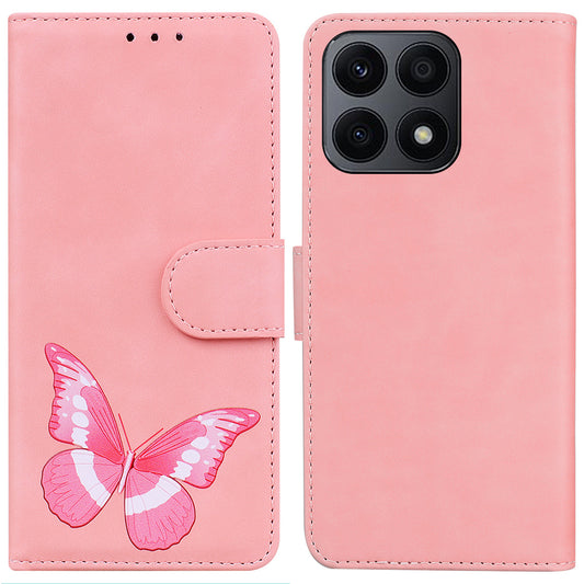 For Honor X8a 4G Anti-Fading PU Leather Phone Cover Butterfly Printing Wallet Stand Anti-drop Phone Case